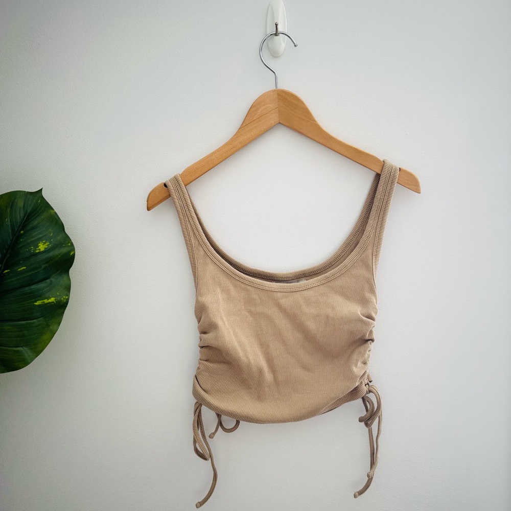 PULL&BEAR | Cinched Tie Side Crop Top Tan Size Medium